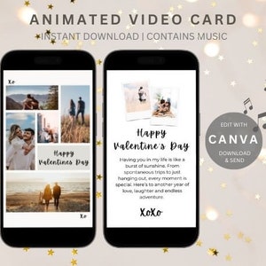 Tarjeta de San Valentín animada / Plantilla editable de San Valentín / Tarjeta de teléfono inteligente con música / Tarjeta de video electrónica de San Valentín / Carta de San Valentín