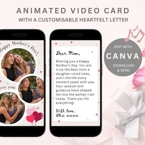 Moederdagkaart | Geanimeerde videokaart voor mama | Gelukkige Moederdag ECard met gepersonaliseerde brief | Digitale wenskaart | E-card voor moeder