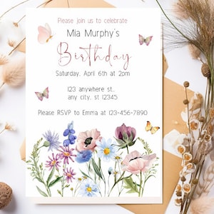 Flower Birthday Invitation | Edit Yourself-Any Age Or Event | Girls Birthday Invitation | Floral Invitations | Printable Or Text Invite