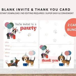 Lot de cartes d'invitation et de remerciement pour chiot | Invitations vierges Pawty | faire-part pour chiot | Invitation imprimable | Faire-part vierge | Télécharger