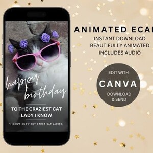 Cat Birthday Card | Funny Birthday Card | Card For Cat Lovers | One Year Closer To Crazy Cat Lady | Mobile Ecard | Instant Download