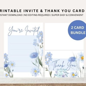 Lot de cartes de remerciement et d'invitation d'anniversaire fleurs sauvages | faire-part d'anniversaire fleurs sauvages | Merci | Téléchargement instantané | Imprimable