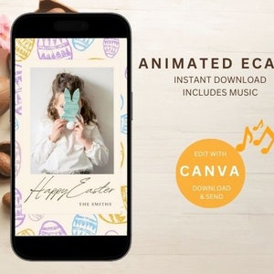 Carte virtuelle de Pâques personnalisable | E-carte de Pâques personnalisée | Message vidéo animé avec musique | Téléchargement instantané | Carte de Pâques pour téléphone