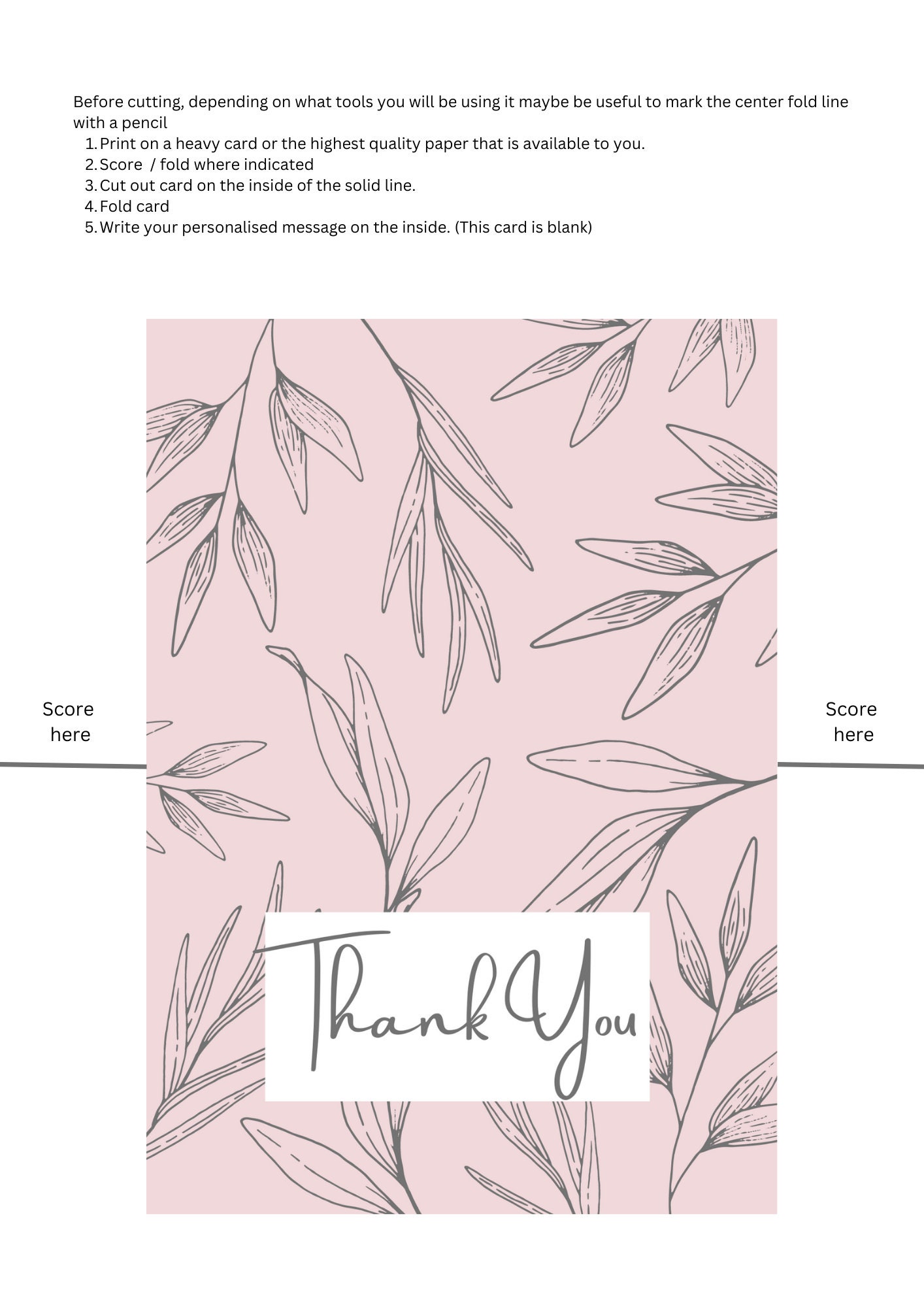 Thank You Printable Card, Instant Download PDF, Foldable Card ...