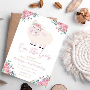 Little Lamb First Birthday Invitation | 1St Birthday | Sheep Birthday Invitation | Little Lamb Baby Shower Invitation | Digital Download