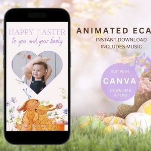 Carte virtuelle de Pâques personnalisable | E-carte de Pâques personnalisée | Message vidéo animé avec musique | Téléchargement instantané | Carte de Pâques pour téléphone