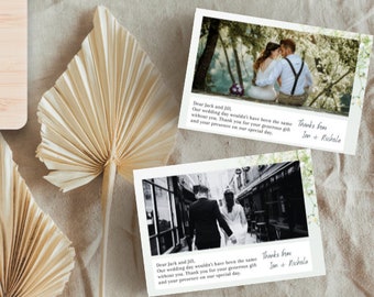 Vintage Wedding Thank You Card | Photo Thank You | Eucalyptus Thank You | Black and White Thank You Template