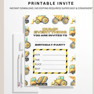 Digital Download | Construction Invitation | Printable Invitation | Boy Outdoor Birthday | Excavator Invitation | Construction Party