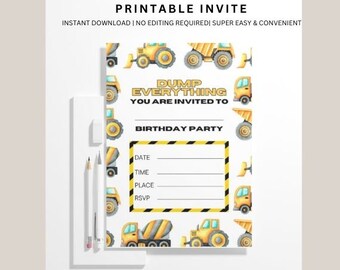 Digital Download | Construction Invitation | Printable Invitation | Boy Outdoor Birthday | Excavator Invitation | Construction Party