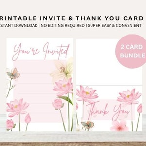 Lot de cartes de remerciement et d'invitation d'anniversaire fleurs sauvages | Invitations vierges de fleurs sauvages | Merci | Téléchargement instantané | Imprimable