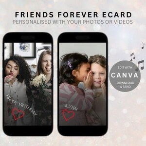 Aanpasbare verjaardagskaart | Geanimeerde fotokaart met muziek | Vrienden voor altijd verjaardag ECard | Mobiele e-card | Direct downloaden | Bewerkbaar