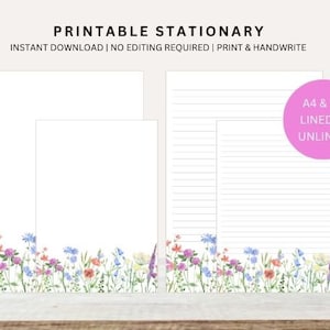 Floral Printable Stationary | Printable Writing Paper | Note Paper | Printable Letter Paper | Letter Writing Set | Journal Paper | A4 & A5