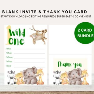 Lot de cartes d'invitation et de remerciement Wild One | Invitations vierges Wild One | Invitation imprimable | Faire-part vierge | Faire-part premier anniversaire