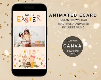 Carte de Pâques numérique personnalisable | E-carte de Pâques personnalisée | Message vidéo animé avec musique | Téléchargement instantané | Carte de Pâques pour téléphone