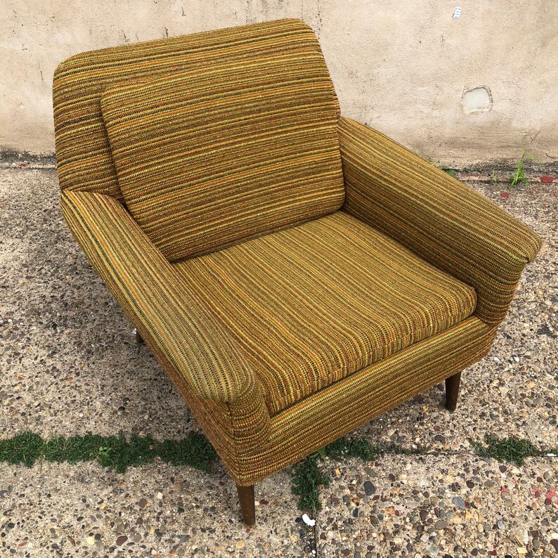 Midcentury Green Striped Tweed Armchair