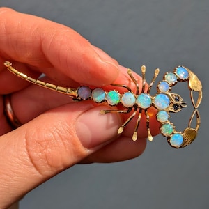 Exceptional Antique 9ct Gold Scorpion Brooch | Antique Opal Pin Brooch | Beautiful British Vintage Scorpion Brooch in Solid Gold |