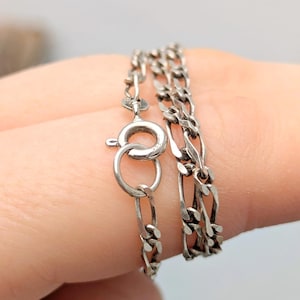 Lovely Vintage Solid Silver Figaro Chain | Sterling Silver Vintage Link Chain Necklace | 18&quot; Vintage Silver Chain |