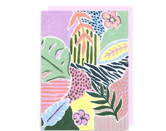 Pastel Tropical Birthday Card, Hand-painted Card, Birthday Card