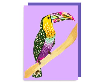 Purple Parrot Blank Card, Birthday Card, Animal Card, Bird Card