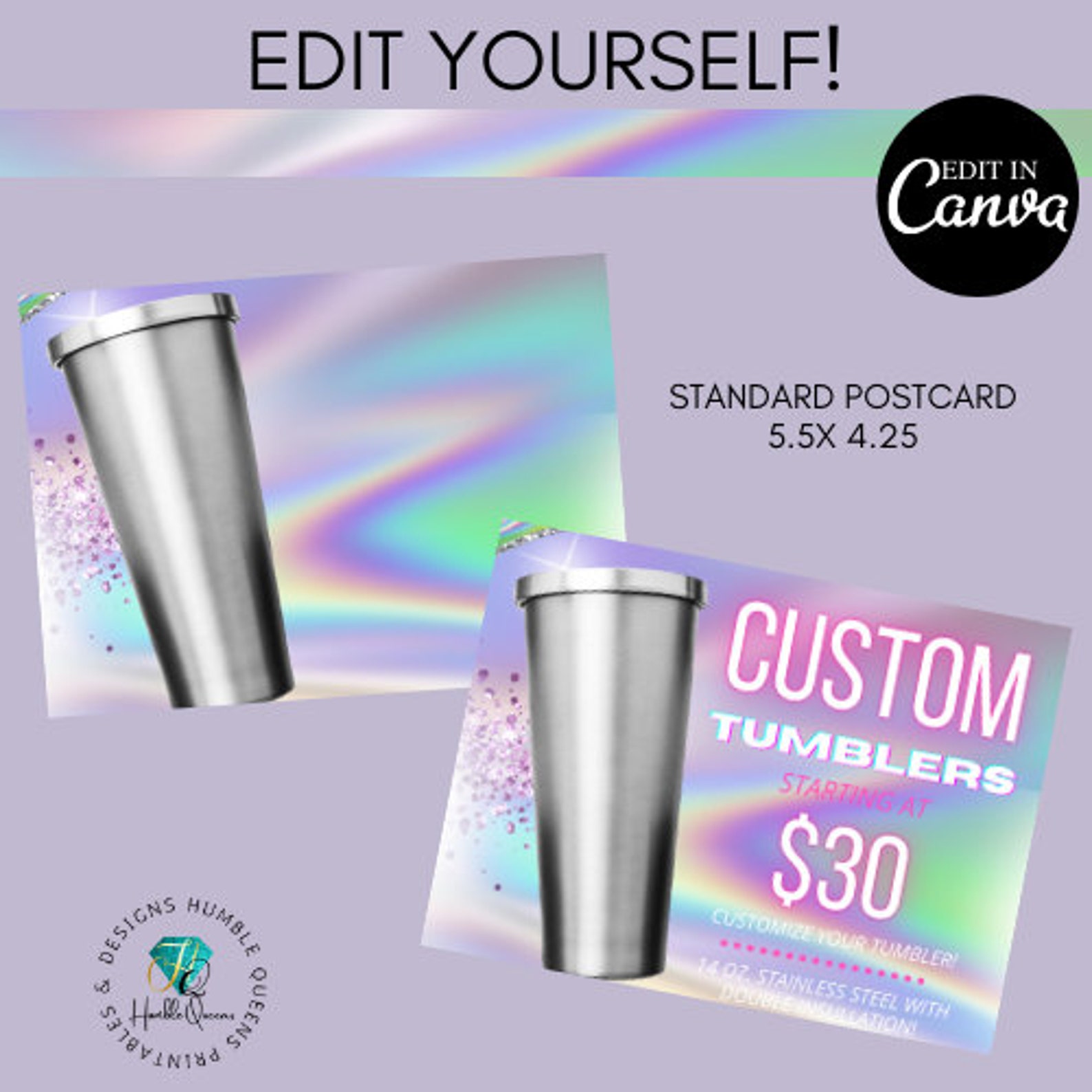 DIY Canva Tumbler Flyer Hologram Editable Editable Tumbler Etsy