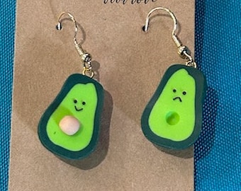 Cute Avocado Earrings // Kawaii Avocado Earrings // Handmade Earrings // Funny Earrings // Mismatched Earrings // Miniature Food