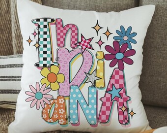 cute Indiana throw pillows for couch colorful accent pillows for dorm room, real estate agent gifts, realtor office decor, Indiana girl gift
