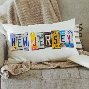 custom license plate state throw pillows for couch, realtor closing gift for buyers, New Jersey gifts, bungalow decor, moving away gift for