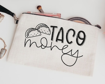 taco money pouch, funny makeup bag for women, taco gifts for teachers, cosmetic bag for purse, taco lover gift, zipper pouch college student
