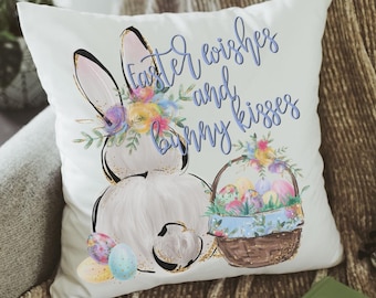 Easter wishes and bunny kisses Easter throw pillows for kids playroom, floral Easter bunny butt decorative pillows for children, cute Easter