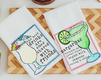 funny kitchen towels, pina colada bar towels, alcohol gifts for women, margarita bar decor, best friend birthday gifts for her, secret Santa