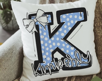 personalized initial throw pillows for couch custom Columbia blue dorm pillows for girls, secret Santa gifts for teenage girls, college