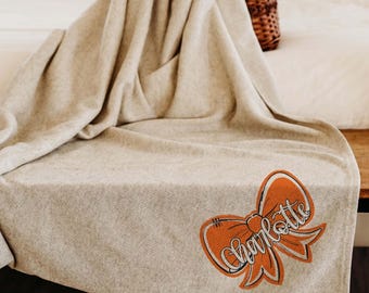 orange coquette throw blanket with name, college gifts for girls, personalized dorm bedding blanket 50x60, cozy blanket for dorm room, best