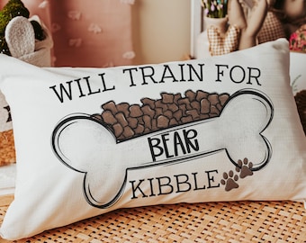 personalized kibble dog lumbar accent pillow for couch, funny dog Mothers day gift for dog mom, dog lover gifts for her, cute dog throw