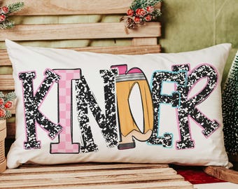kinder teacher lumbar pillow cover for classroom reading nook decor, decorative pillows, kindergarten teacher Christmas gifts from student