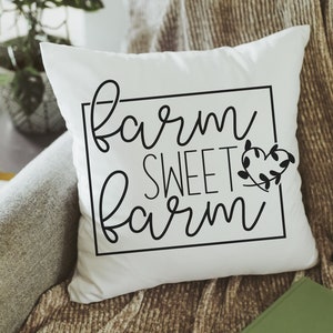 farm sweet farm pillow, rustic farmhouse decor for living room, farm throw pillow for couch, birthday gift from daughter, new home gifts