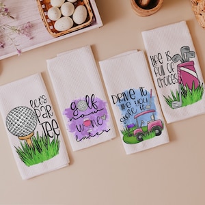 lets par tee funny golf kitchen towels, drive it like you stole it golf hand towels for bathroom, golf now wine later golf gifts for women