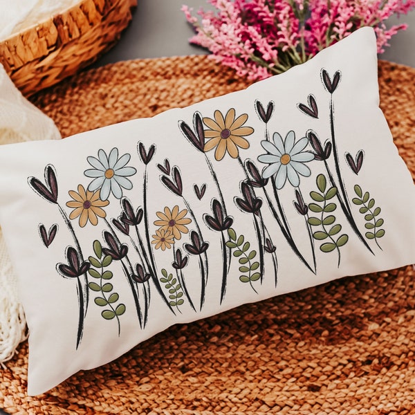 wildflower throw pillow for sofa, plant mom gift, Christmas gifts for gardeners, wildflower nursery decor, rocking chair pillow, lumbar