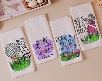 lets par tee funny golf kitchen towels, drive it like you stole it golf hand towels for bathroom, golf now wine later golf gifts for women