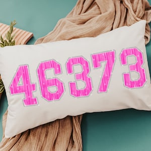 personalized zip code pillow cover 12 by 20, customizable Christmas gifts for teens, secret Santa gifts for teenage girls, hot pink lumbar