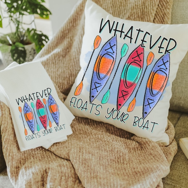 whatever floats your boat lake life throw pillows for couch, kayak gifts, summer decor for home, lake house decor, outdoorsy gifts for women