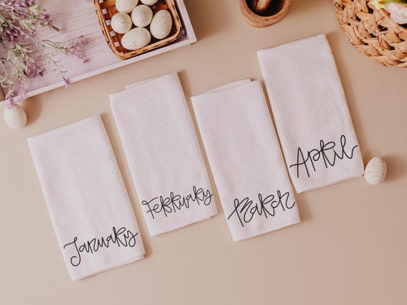 months of the year hand towels for every season SET OF 12, cute kitchen towels for spring gifts for new homeowners, minimalist tea towels