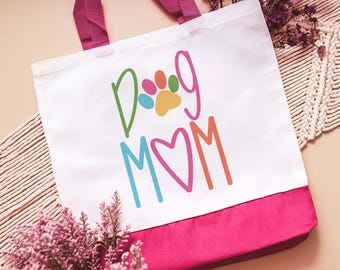 Dog mom pawprint dog tote bag for women, best gifts for dog lovers, dog walking bag, unique dog mom gifts, colorful pawprint dog gift
