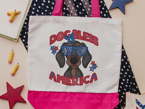 Dog bless America Dachshund tote bag