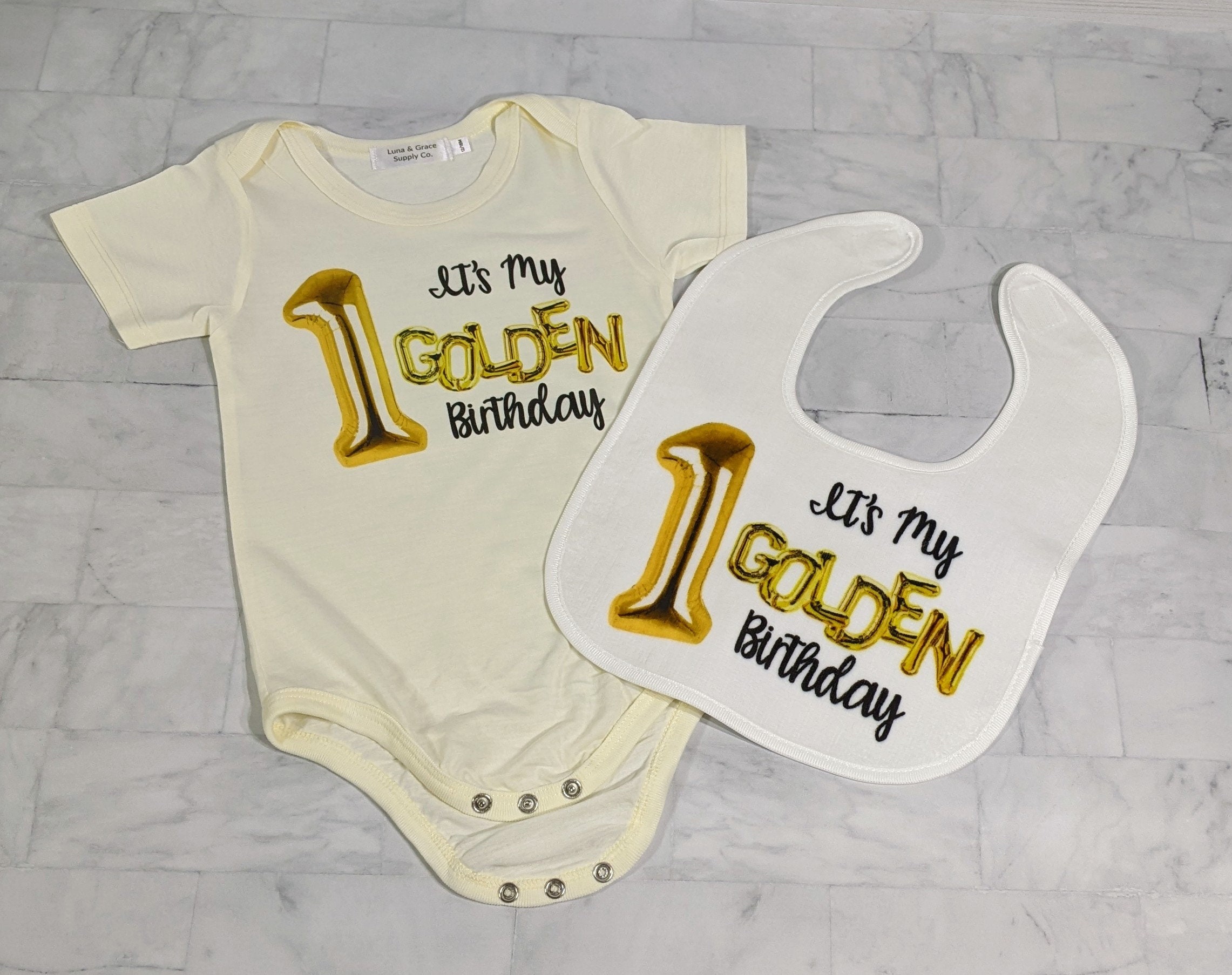 1st Birthday Girl Outfit Golden Birthday Cake Smash Outfit Boy First Birthday Gift Ideas Baby Gift Set Baby Bib and Burp Cloth Set Best Etsy Canada