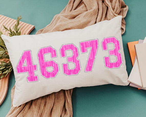 personalized zip code pillow cover 12 by 20, high school graduation gifts for girls, faux sparkle hot pink lumbar pillow for bed, moving