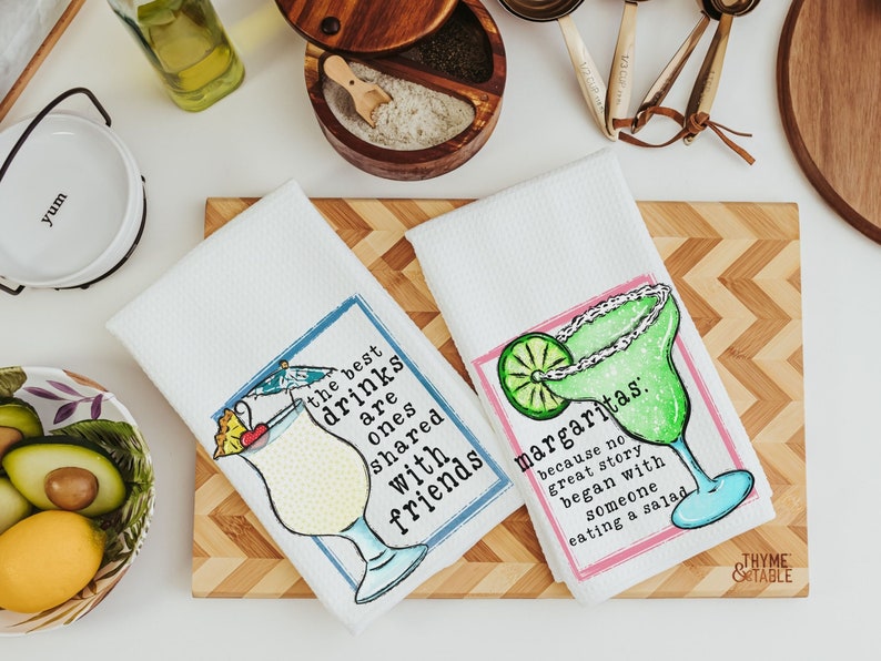 funny pina colada and margarita kitchen towels