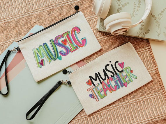 back to school pencil pouch with zipper, first day of school gifts for teachers, music teacher gifts for women, school supplies, music gifts