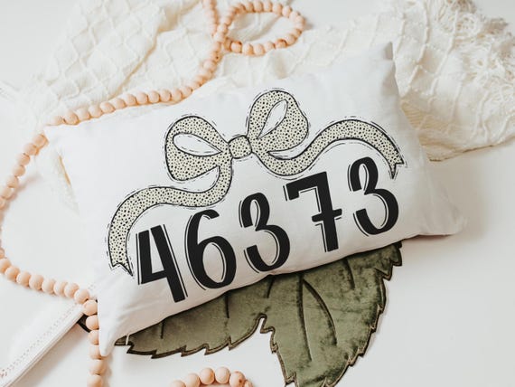 personalized polka dot coquette throw pillow for dorm, college gifts for freshman, college dorm decor custom zip code pillow cover 12x20