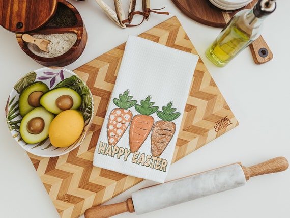 happy Easter kitchen towels for Mom, cute carrot farmhouse Easter decor, Easter basket stuffers for adults, Easter gifts for women, spring