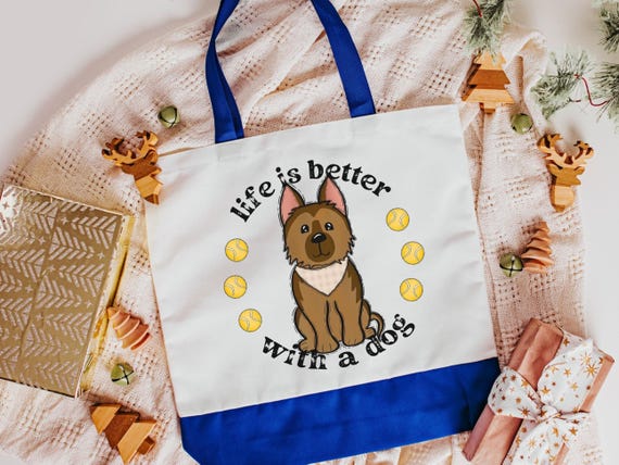 life is better with dogs German Shepherd tote bag for women, stocking stuffers for dog mom Christmas gifts for dog owners, GSD mom dog lover